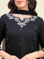black rayon straight calf length kurta with palazzo dupatta set