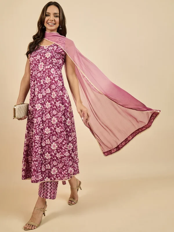 floral printed kurta with palazzo & dupatta set