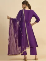 embroidered flared kurta with palazzo & dupatta set