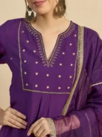 embroidered flared kurta with palazzo & dupatta set